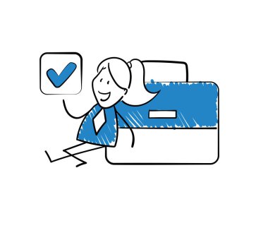 İş kadını - Ofis çalışanı çantalı yönetici, kız el çizimi karalama çizgisi çizimi çizgi film karakteri - izole edilmiş kadın vektör çizimi.