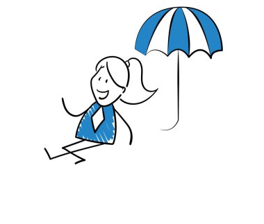 Businesswoman - Office worker manager with umbrella, Girl hand drawn doodle line art cartoon design character - isolated vector illustration outline of woman. clipart