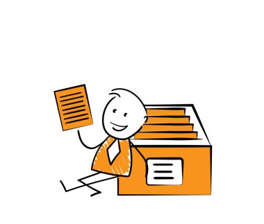 İş adamı - kutu ile ofis çalışanı yöneticisi. Erkek el çizimi karalama çizimi çizgi film tasarım karakteri - izole vektör çizimi insan çizimi.