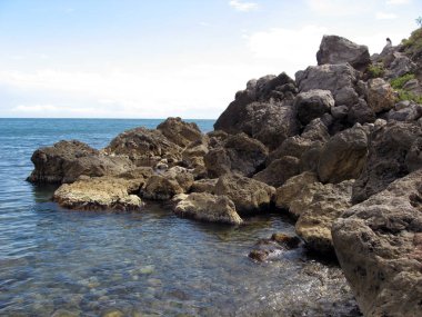 Taşlarla kaplı sahil koyunda