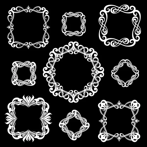 Set of monogram vintage frames for logos. White on black background — Stock vektor