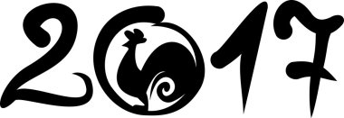 2017 mutlu yeni yıl metin tasarlamak vektör. Siyah el yazısı metin horoz yılı simgesiyle