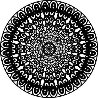 Mandala boyama kitabı için anahat. Dekoratif yuvarlak süsleme. Yoga logo, arka plan için meditasyon poster. Olağandışı çiçek şekli. Şablon mandala