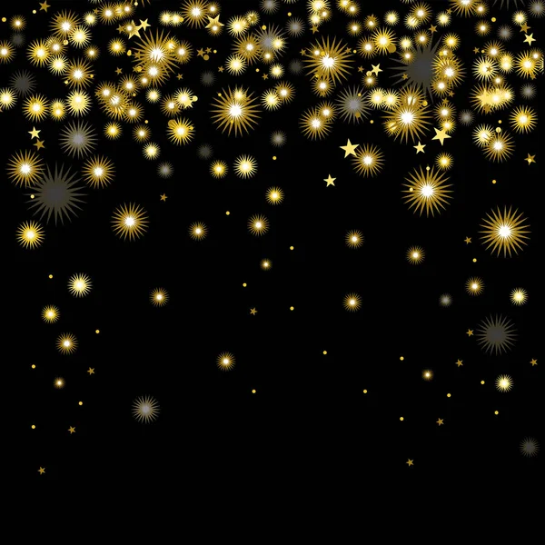 Vector illustration Christmas gold snowflakes on black background. Starfall — Stock Vector