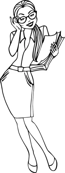 Kobieta biznesu w okularach i stos papierkowej roboty w czarno-białe — Wektor stockowy