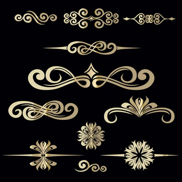 Collection de cadre vintage dessiné à la main pour la décoration de texte en vecteur en or sur fond noir — Image vectorielle