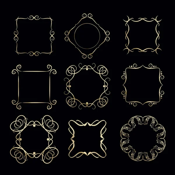 Ensemble de cadre vintage dessiné à la main pour la décoration de texte en vecteur en or. Cadre élite luxe — Image vectorielle
