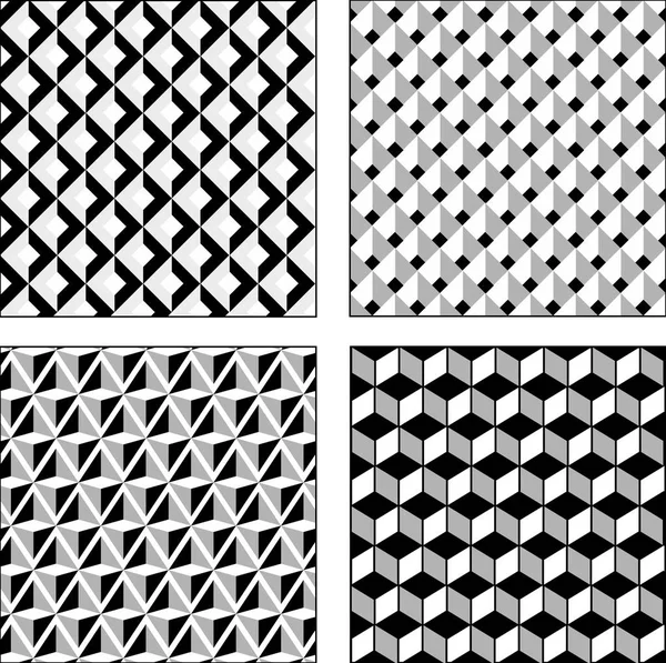 Ensemble vectoriel noir et blanc illusions d'optique. Texture sans couture. Surround Cube et losange — Image vectorielle