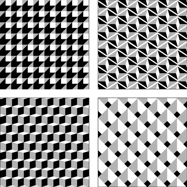 Ensemble vectoriel noir et blanc illusions d'optique. Texture sans couture. Cube Surround — Image vectorielle