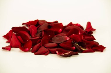 Beyaz arka planda kırmızı romantik tespih.