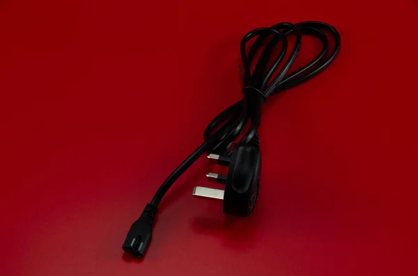 Power Cord English Plug Red Background Printer — Stock Photo, Image