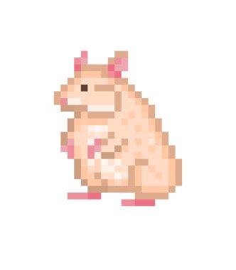 Şirin oturma altın hamster, piksel sanat karakter WHI üzerinde izole