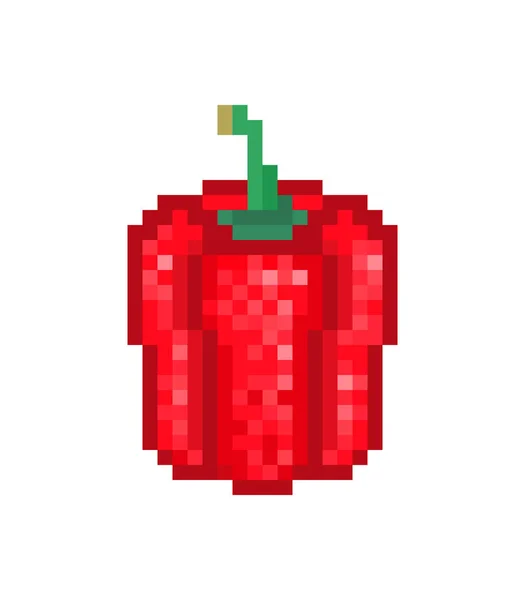 Pimenta vermelha, ícone de arte de pixel de 8 bits no branco. Produtos hortícolas frescos — Vetor de Stock