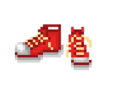 A pair of new red sneakers, pixel art illustration isolated on w clipart