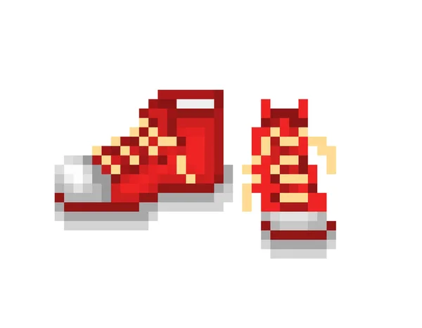 Une paire de nouvelles baskets rouges, illustration pixel art isolée sur w — Image vectorielle