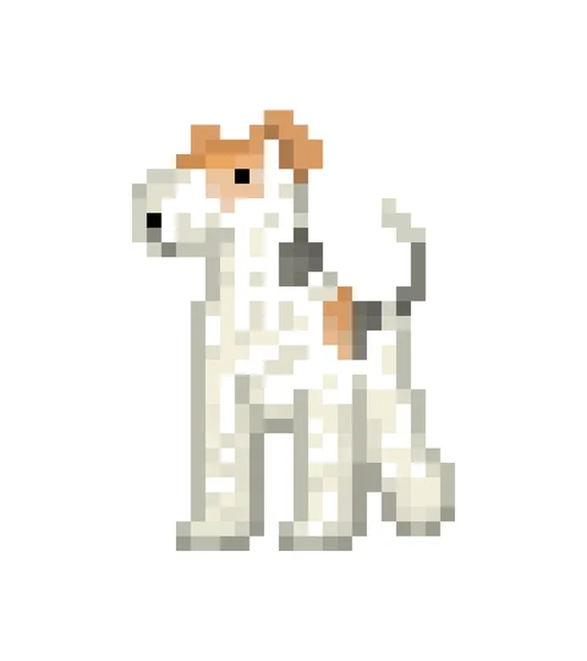 Fio branco raposa terrier, personagem de arte pixel isolado em ba branco — Vetor de Stock