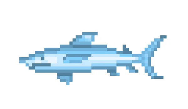 큰 위험한 블루 상어, 흰색 b에 고립 된 픽셀 아트 기호 — 스톡 벡터