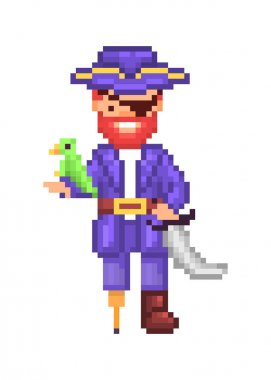 Bir yeşil papağan ve bir kılıç, eski okul 8 BI tek gözlü korsan