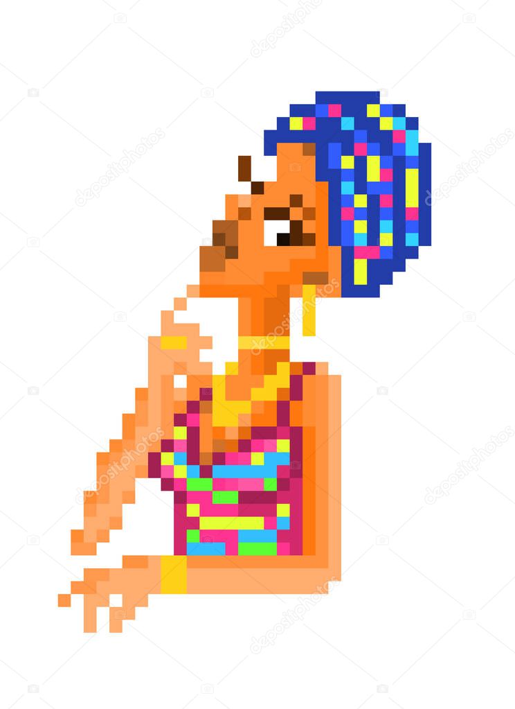 Attractive african woman in traditional ethnic clothing, retro v