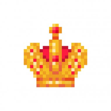 Kırmızı taşlar, piksel sanat karakter isolat ile altın Imperial crown