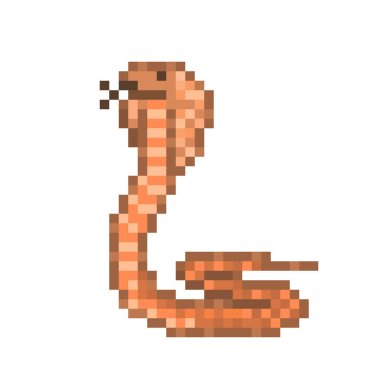 Brown cobra snake on the ground, pixel art character isolated on clipart