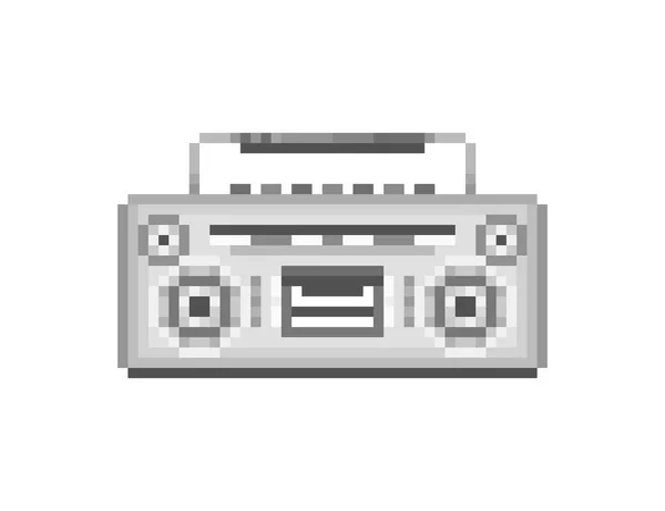 Retro boombox gümüş, beyaz arka plan üzerinde izole 8 bit piksel sanat simge. Portatif kaset çalar, 80s 90s kent sokak kültürü sembolü. Kayıt cihazı. Hip-hop müzik ses sistemi. Vintage oyun grafik