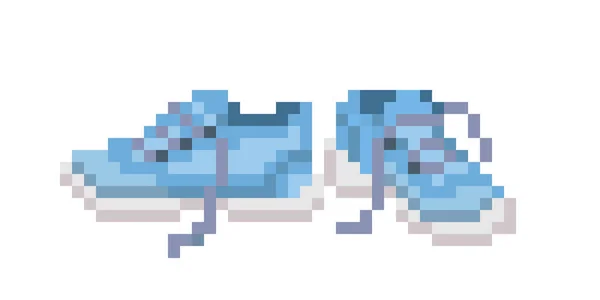 Sapatos esportivos azuis, ícone de arte pixel isolado no fundo branco. O — Vetor de Stock