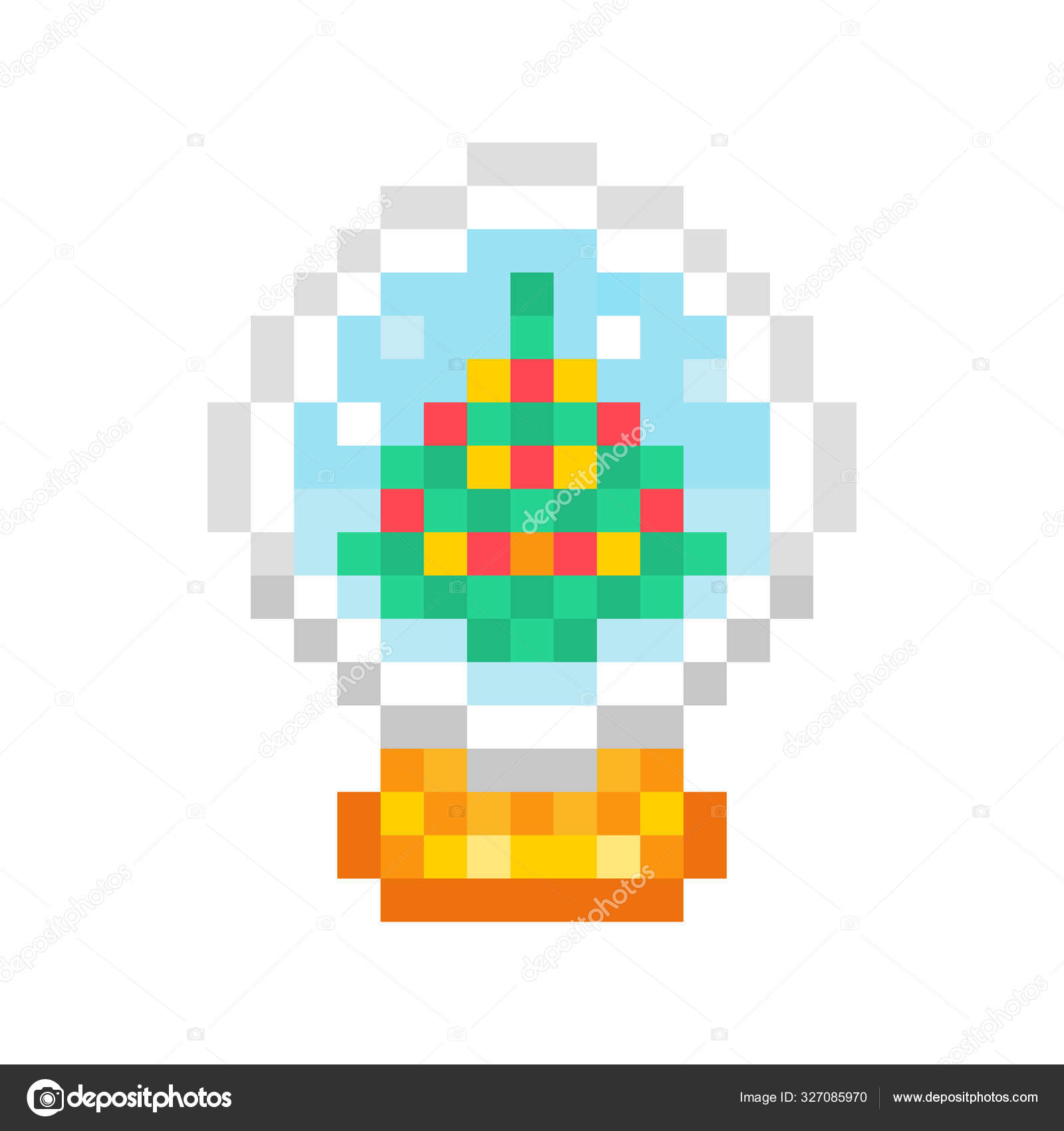 globo de neve de natal de pixel art com item de árvore de natal