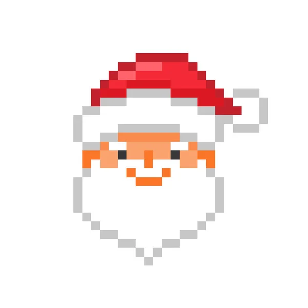 Glücklich lächelnde Weihnachtsmann in einem roten Hut, Pixel-Art-Charakter isol — Stockvektor