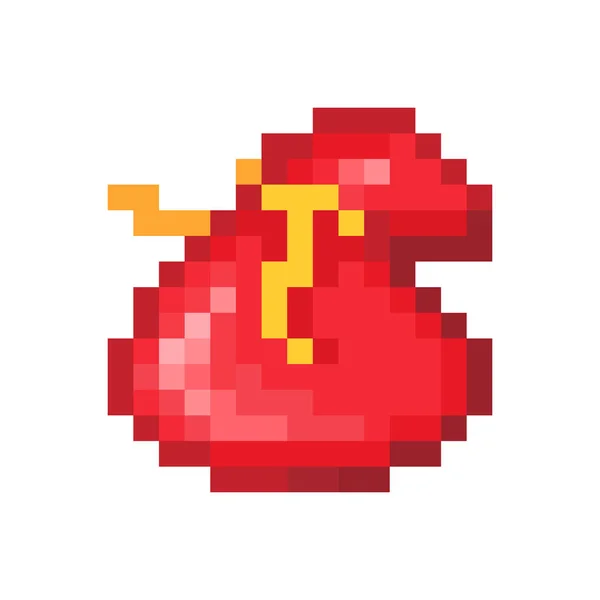 Bolso de Santa Roja lleno de regalos, icono de pixel art aislado en blanco — Vector de stock