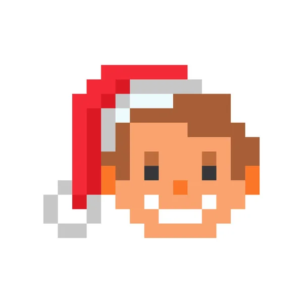 Feliz sorrindo o filho do Papai Noel em um chapéu de Natal vermelho, pixel ar — Vetor de Stock