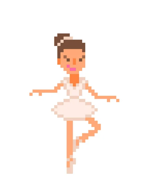 Petite danseuse de ballet, icône de personnage pixel art 8 bits isolat — Image vectorielle