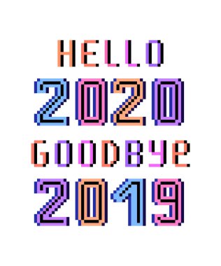 Hoşçakal 2019 Hoşgeldin 2020, parlak pikselli sanat harfi selamlama c