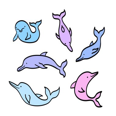 Altı çizgi film stili koleksiyon mavi, pembe, menekşe, mor yüzme