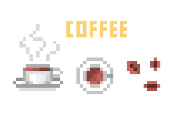 Conjunto de ícones de café de arte de pixel de 8 bits isolados no fundo branco —  Vetores de Stock