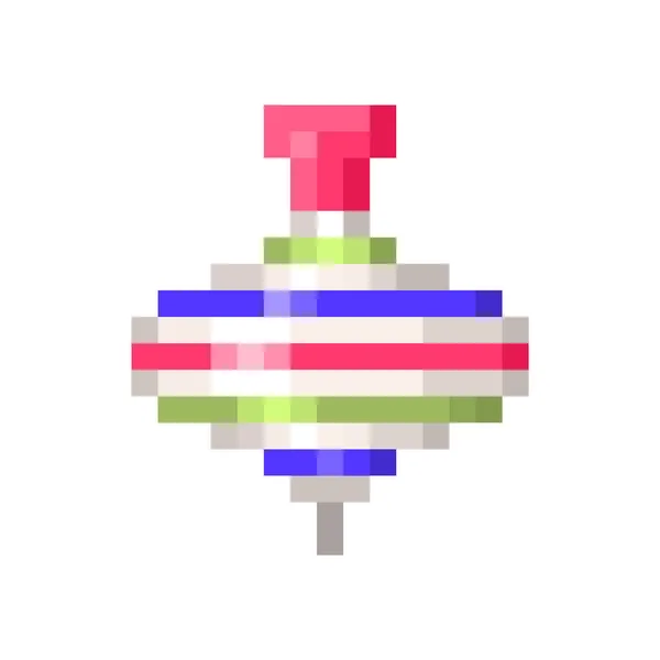 Striped spinning top, pixel art icon isolated on white backgroun — 스톡 벡터