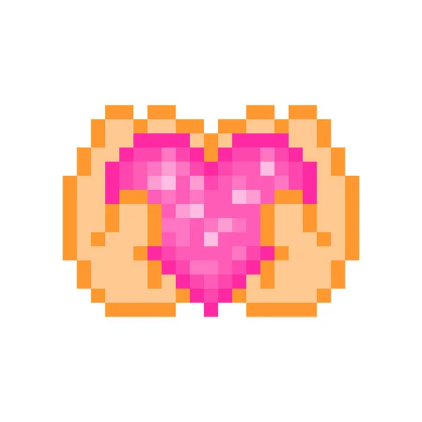 Deux mains tenant un coeur rose pailleté brillant, Saint Valentin pix — Image vectorielle