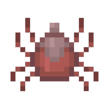 Pixel art tick icon isolated on white background. 8 bit dangerous parasite, Lyme disease carrier symbol. Old school vintage retro slot machine/video game graphics.