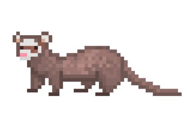 Ferret pixel art character icon isolated on white background. 8 bit pet animal symbol. Old school vintage retro slot machine/video game graphics.