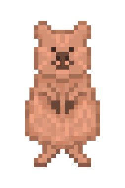 Cute quokka character, pixel art icon isolated on white background. 8 bit australian animal symbol. Old school vintage retro slot machine/video game graphics.