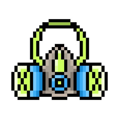 Respirator, pixel art icon isolated on white background. 8 bit health protection, anti virus, bacteria, dust, gas mask symbol. Old school vintage retro slot machine/video game graphics.