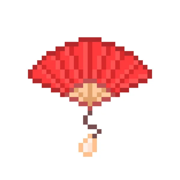 Open Red Folding Hand Fan Pixel Art Icon Isolated White — ストックベクタ