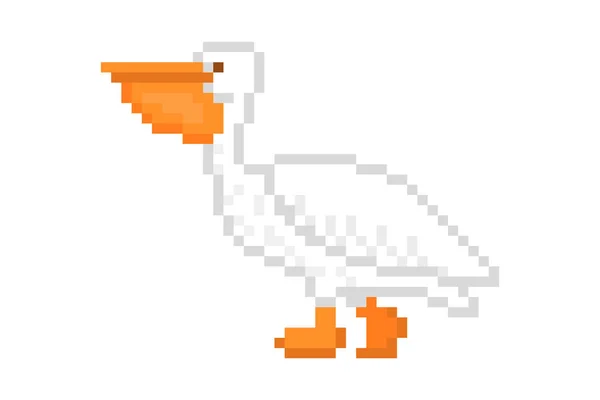 White Pelican Pixel Art Icon Isolated White Background Bit Water — Διανυσματικό Αρχείο