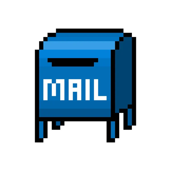 Blue Mailbox Pixel Art Icon Isolated White Background Bit Post — Stock Vector