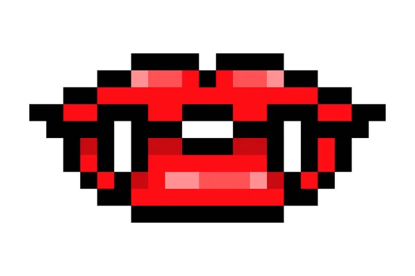 Red Vampire Lips Long Fangs Black Outline Pixel Art Icon — ストックベクタ