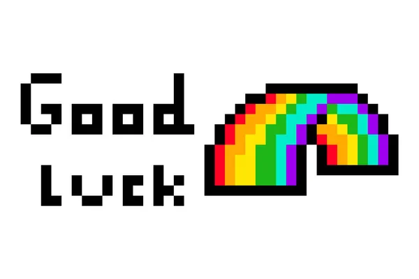 Rainbow Good Luck Wish Saint Patrick Day Pixel Art Icon — стоковый вектор