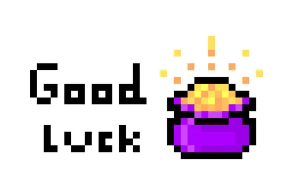 Pot Violet Étincelant Souhait Bonne Chance Icône Pixel Art Saint — Image vectorielle