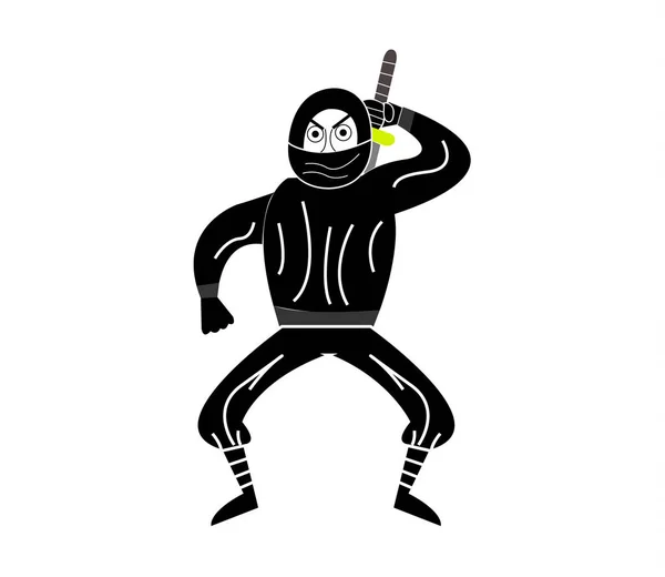 Ένα Καρτούν Εικονογράφηση Ένας Θυμωμένος Είμαστε Μαύροι Ninja Τραβώντας Ξίφος — Διανυσματικό Αρχείο