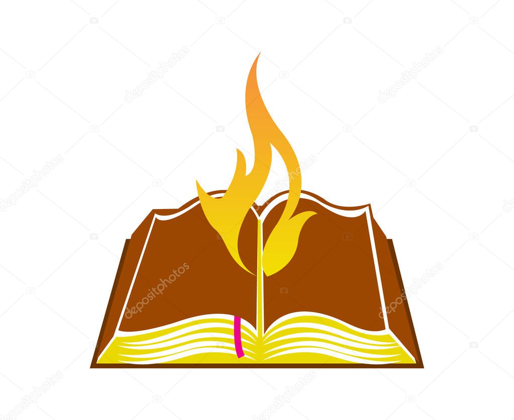 Flame going up from an open book. Symbol of knowledge.