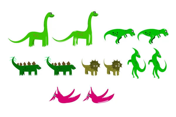 Illustrazioni Dinosauri Fatte Stile Cartone Animato — Vettoriale Stock